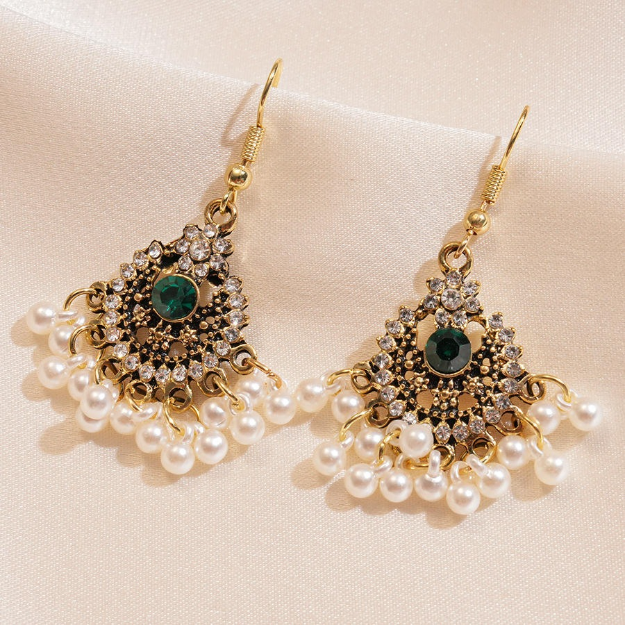 Bohemian Rhinestone Pearl Earring Jumka